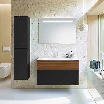 Тумба с раковиной Burgbad Fiumo SFXN102F3958FOT52G0200C0001*1 102х49х61 подвесная цвет графит матовый/тик корица