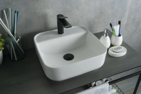 Раковина керамическая Gid Geométrico 51165 40х40 накладная цвет белый 1 отверстие под смеситель