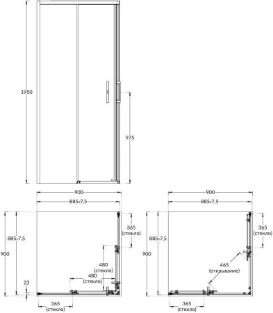 Душевой уголок Kerama Marazzi VETRO VE.90.SSD.BLK.M 90х90 стекло прозрачное профиль черный без поддона