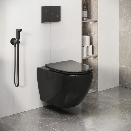 Унитаз подвесной Grossman Color GR-4411blackS черный глянцевый с сиденьем микролифт безободковый каскадный смыв