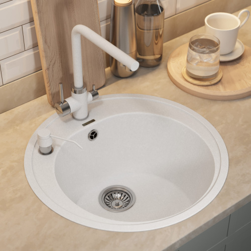 Кухонная мойка Uperwood Quartz Premium UPD-01 3910202100 51x51 цвет белый матовый - фото 3