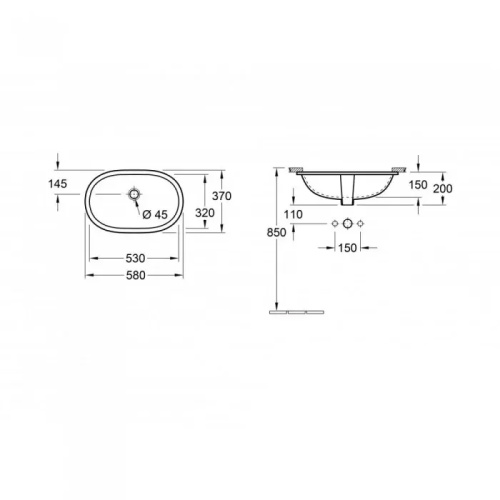 Раковина керамическая Villeroy Boch O'Novo 53 см 41625001 встраиваемая цвет белый без отверстий под смеситель - фото 2 Раковина керамическая Villeroy Boch O'Novo 53 см 41625001 встраиваемая цвет белый без отверстий под смеситель - фото 2