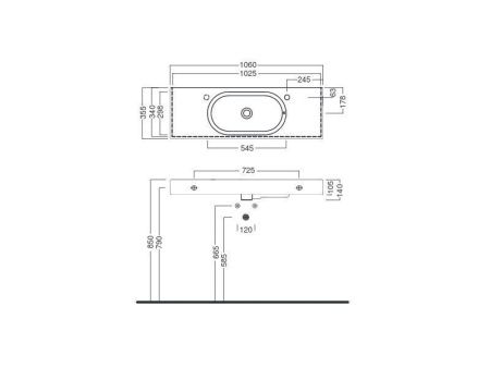 Раковина из сантехнического фаянса Hatria AREA Y0Q901 110х40 подвесная цвет белый
