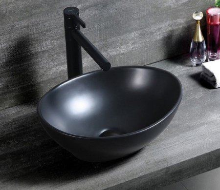 Раковина из санфаянса CeramaLux 7138MB 41х34 накладная цвет черный матовый