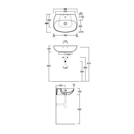 Раковина из сантехнического фаянса Simas Vignoni VI10bi*1 60х50 подвесная цвет белый 1 отверстие под смеситель