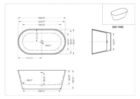 Ванна акриловая Art&Max AM-520-1500-790 150х80 отдельностоящая овальная