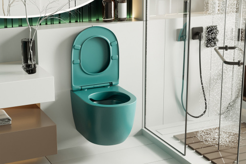 Унитаз подвесной Abber Bequem AC1101MBG зеленый матовый с сиденьем микролифт безободковый каскадный смыв - фото 4