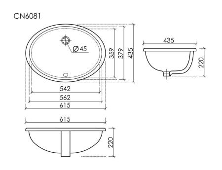 Раковина из сантехнического фарфора Ceramica Nova ERA CN6081 60х40 встраиваемая цвет белый без отверстий под смеситель
