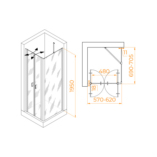 Душевой уголок RGW Passage 060814467-14 60х70 стекло прозрачное профиль черный без поддона - фото 2