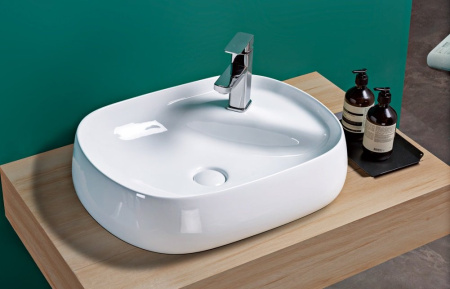 Раковина из санфаянса CeramaLux 72442 60х48 накладная цвет белый 1 отверстие под смеситель