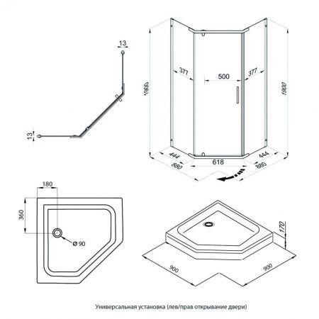 Душевой уголок Тритон Дека Щ0000053610 90х90 стекло прозрачное профиль хром с поддоном
