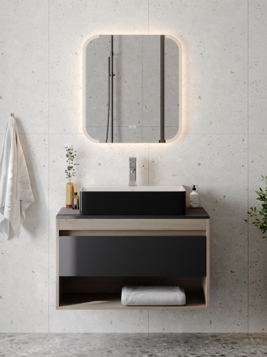 Раковина из сантехнического фарфора Teymi Helmi T50272 61х42 накладная цвет черный/белый - фото 4