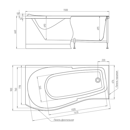Ванна акриловая Timo VINO VINO1590L-KTVINO15-SPV1505-FPVINO15L 150х90 пристенная асимметричная с каркасом