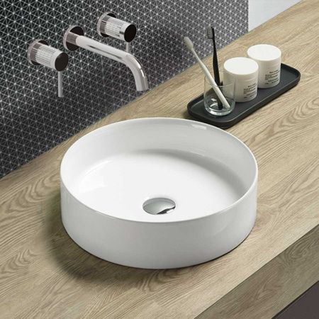 Раковина из сантехнического фарфора Vincea VBS-216 40х40 накладная цвет белый без отверстий под смеситель