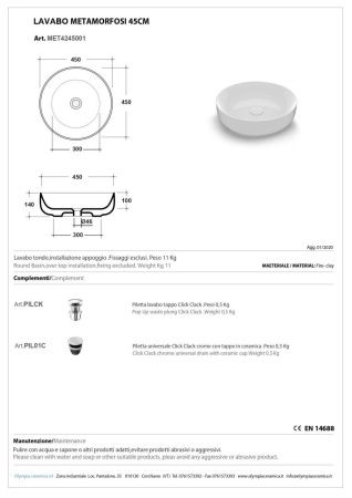 Раковина керамическая Olympia Metamorfosi MET4245001 50х50 накладная цвет белый