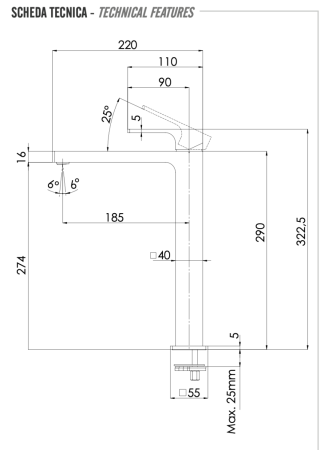 Смеситель Remer Absolute AU10L на раковину хром