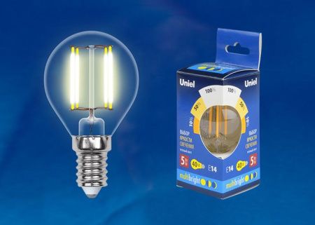 Лампа светодиодная филаментная Uniel Multibright (Мултибригхт) LED-C35-5W/WW/E14/CL/MB GLM10TR картон