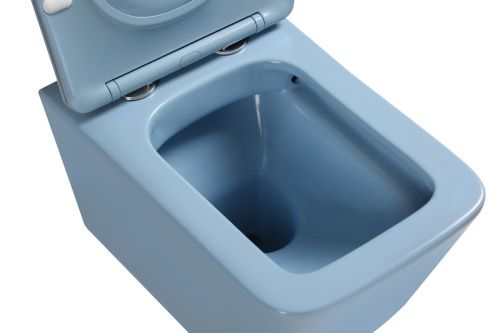 Унитаз подвесной SantiLine SL-5007BL цвет голубой с сиденьем микролифт безободковый смыв воронка-водоворот - фото 2