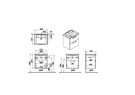 Тумба с раковиной Vitra Root 68270 60х47х67 подвесная цвет темно-синий матовый