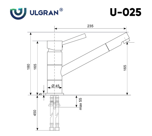 Смеситель для кухни Ulgran Classic U-025-344 на раковину черный - фото 2