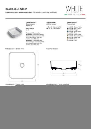 Раковина керамическая White Ceramic Blade W0507FM 40х40 накладная цвет серый