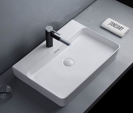 Раковина из санфаянса CeramaLux D1338 61х42 накладная цвет белый 1 отверстие под смеситель
