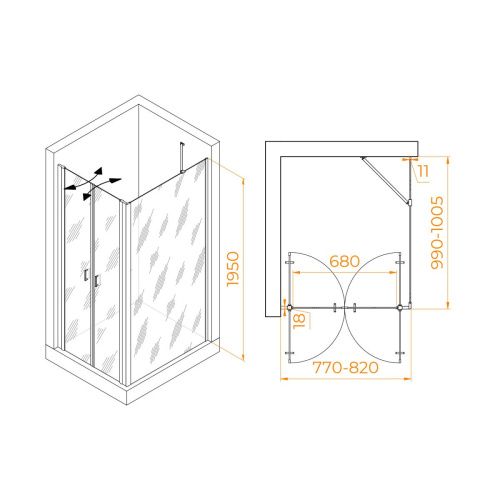 Душевой уголок RGW Passage 060814480-11 100х80 стекло прозрачное профиль хром без поддона - фото 2