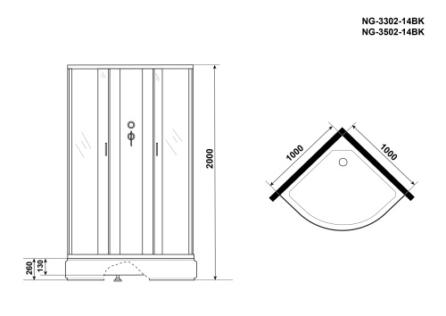 Душевая кабина Niagara Classic 35021434BK 100х100 четверть круга - фото 4