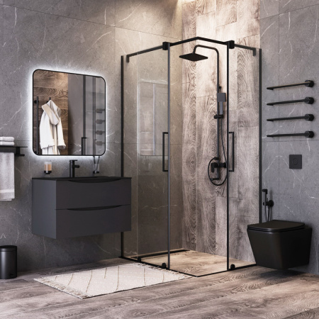 Унитаз подвесной Bond Cube F04-108 черный с сиденьем микролифт безободковый душевой смыв