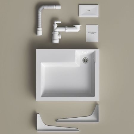 Раковина из искусственного камня Reflexion Tetra RF6050TE 60х50 над стиральной машиной цвет белый 1 отверстие под смеситель