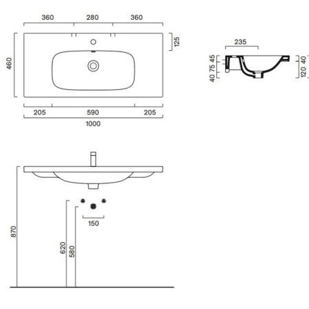 Раковина керамическая Catalano Alvea 621011001 100 см подвесная цвет белый 1 отверстие под смеситель