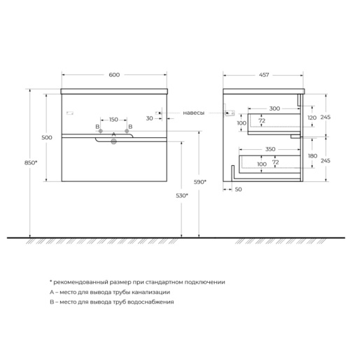 Тумба под раковину Cezares DUET DUET-N-600-2C-SO-BL 60х45,7х50 - фото 2