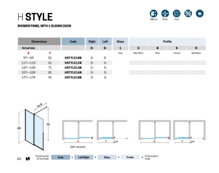 Душевая дверь Novellini H Style HSTYLE140D-1B 140х200 стекло прозрачное профиль хром