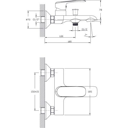 Смеситель для ванны Rush Gozo GZ3735-44 настенный хром