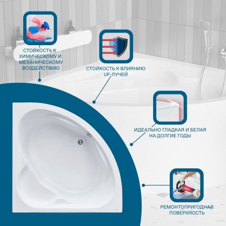 Ванна акриловая Santek Карибы 1WH111982 140х140 угловая четверть круга без каркаса