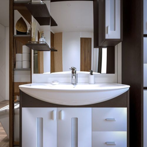 Зеркало-шкаф с подсветкой Бриклаер 4627125411861 90х20х103 подвесной цвет венге/белый - фото 5