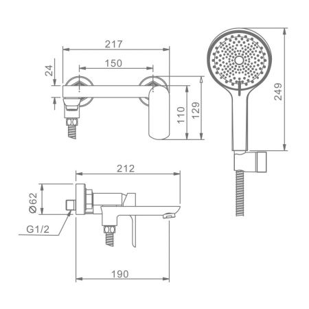 Смеситель для ванны и душа Raglo R03 R03.30 настенный хром