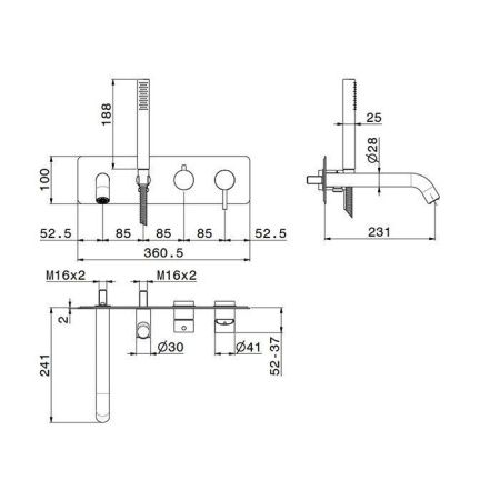 Смеситель для ванны Newform Complementi 69680EX.50.050 встраиваемый в стену нержавеющая сталь (внешняя часть)