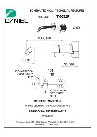 Смеситель для раковины Daniel Tokyo TX632P-PG встраиваемый в стену розовое золото