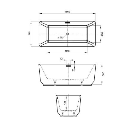 Ванна акриловая Wellsee Air Gap S 238501000 170х80 отдельностоящая прямоугольная с ножками