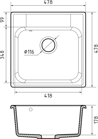 Кухонная мойка Granfest Quarz 48 белый 48х48 цвет белый поверхность матовая