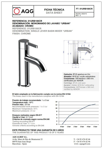 Смеситель AQG Urban 01URB100CR на раковину хром - фото 2