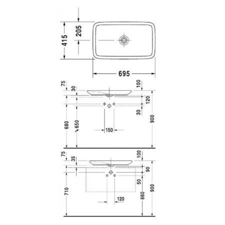 Раковина керамическая Duravit PuraVida 370700000 70 см накладная цвет белый без отверстий под смеситель