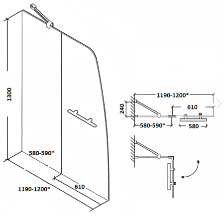Душевая шторка на ванну Parly F03 120х130 стекло прозрачное профиль хром ориентация универсальная