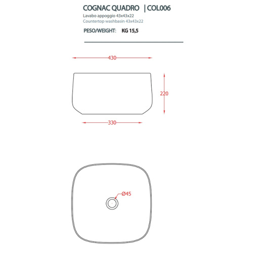 Раковина Artceram COGNAC 43 см COL006 05 00 накладная цвет белый матовый - фото 2