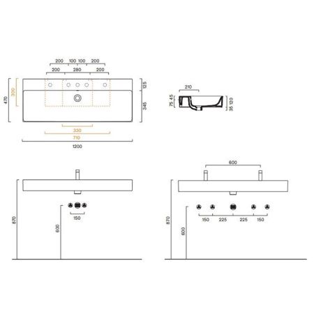 Раковина керамическая Catalano Premium 221200001 120 см подвесная цвет белый без отверстий под смеситель