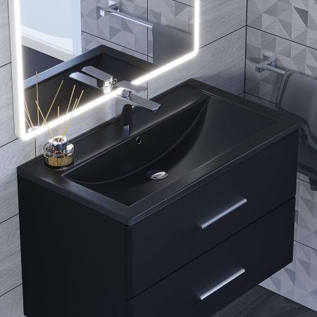 Раковина из искусственного камня Uperwood Foster Quartz 291030039 80х50 полувстраиваемая цвет черный