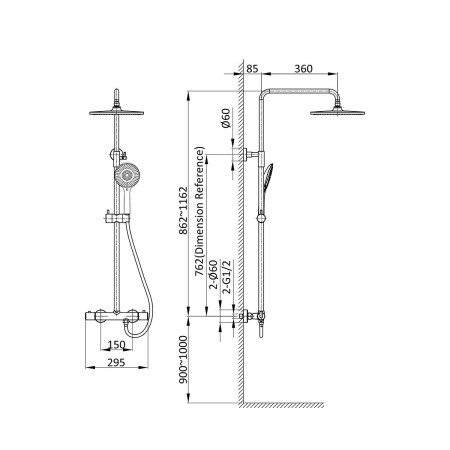 Душевая стойка Vincea Esse VSFS-1E0TMB настенная цвет черный с термостатом