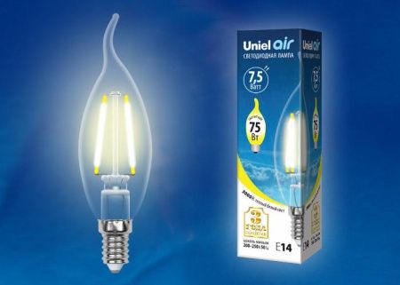 Лампа светодиодная филаментная Uniel AIR C (АИР Ц) LED-C35-7,5W/NW/E14/CL GLA01TR картон