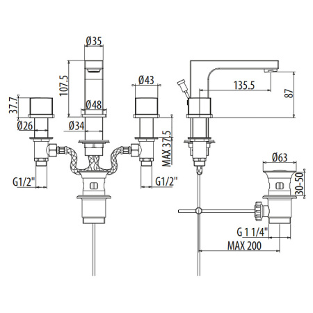 Смеситель Gattoni Kubik 2510025C0 на раковину хром без термостата